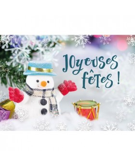 Carte Fin D'année Bonhomme de neige dans un décor de Noël (JF)